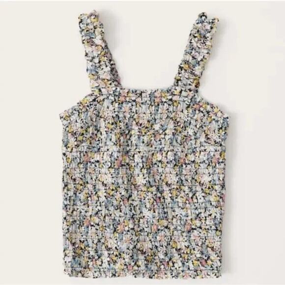 Abercrombie & Fitch XS Smocked Floral Cropped Tank Cottagecore Coquette Boho - Picture 1 of 9
